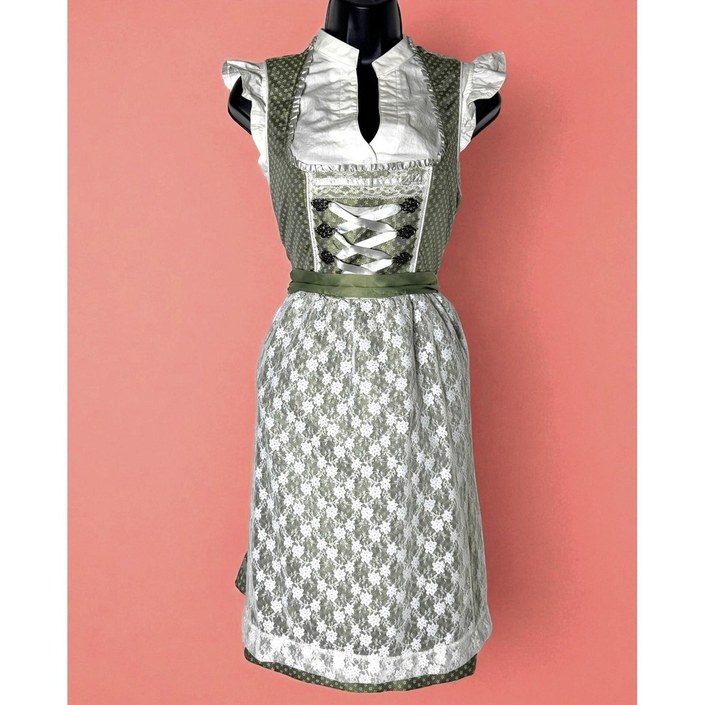 New Small Oktoberfest Olive Green Lace Dirndl Dress Bavarian German Trachten
